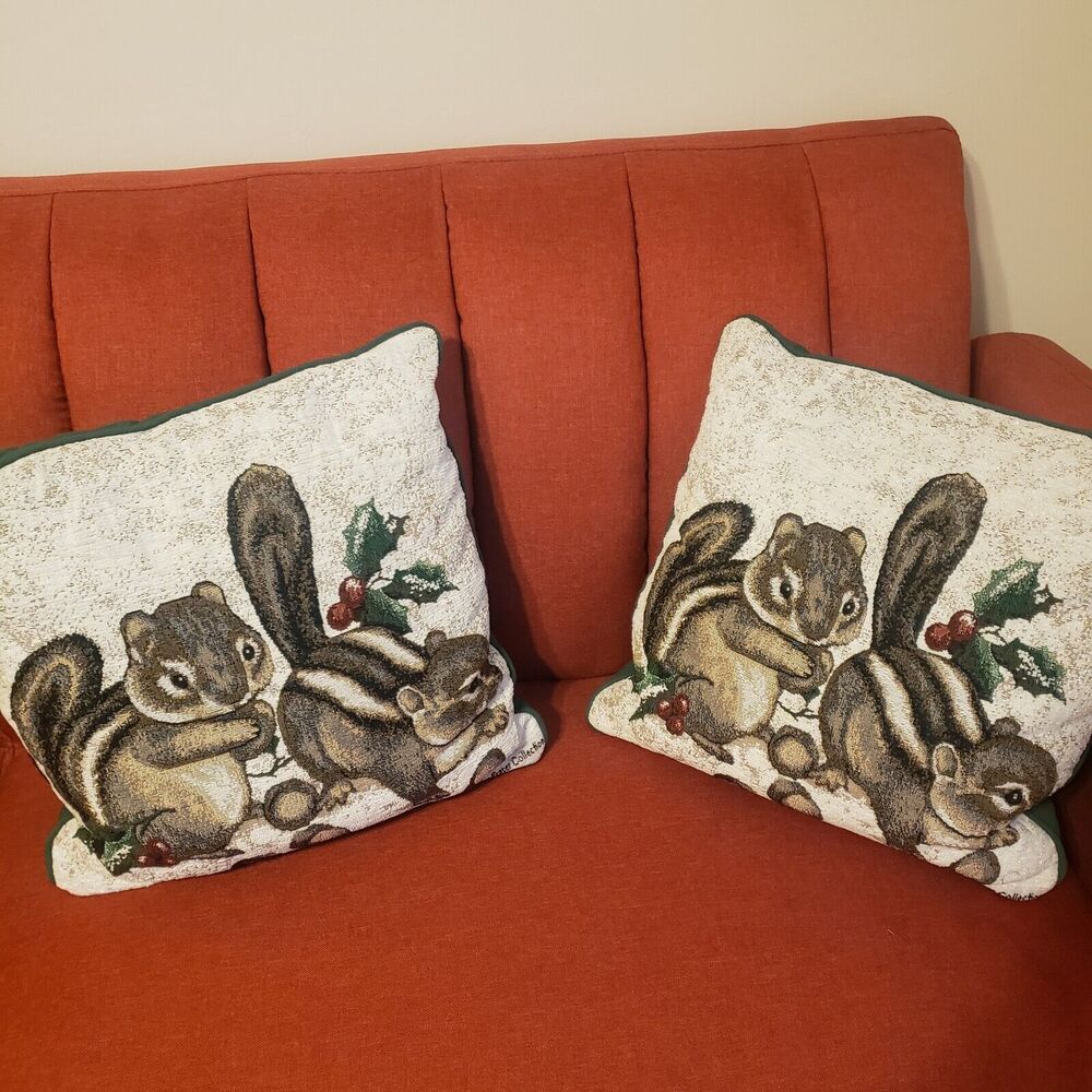 Set of 2 Tapestry Chipmunk‎ Pillows La France at Home Fraser Collection 15” USA